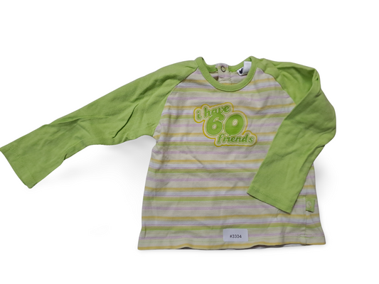 Long-sleeved green striped shirt with front print - size 74