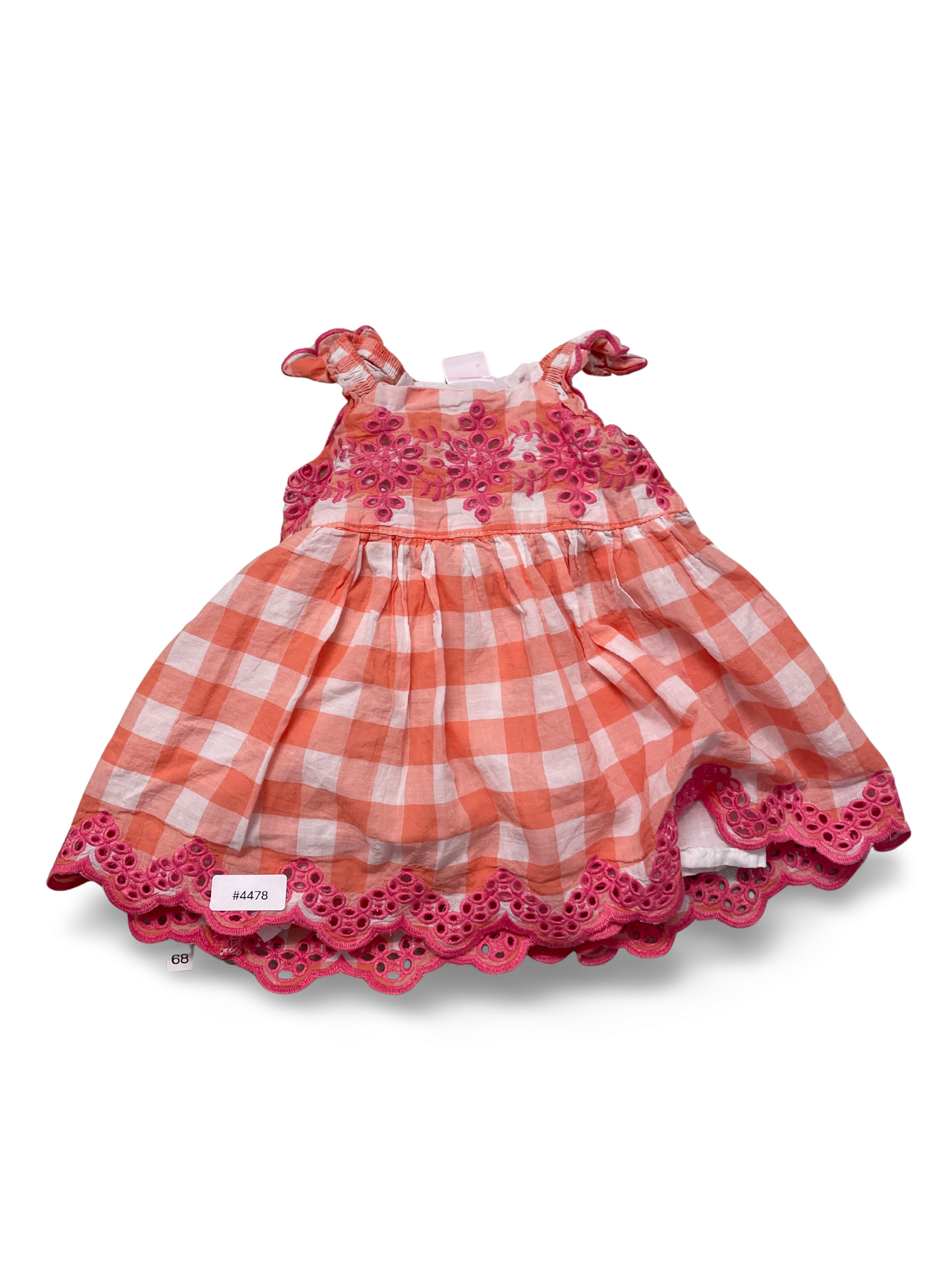 Robe d'été à carreaux avec broderie florale et ourlet en dentelle - Taille 68