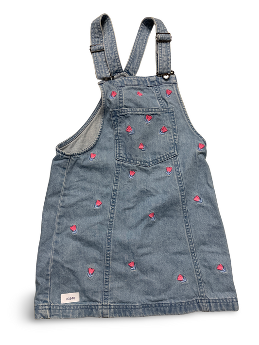 Jeans Latzkleid mit Blumenstickerei - Gr. 128