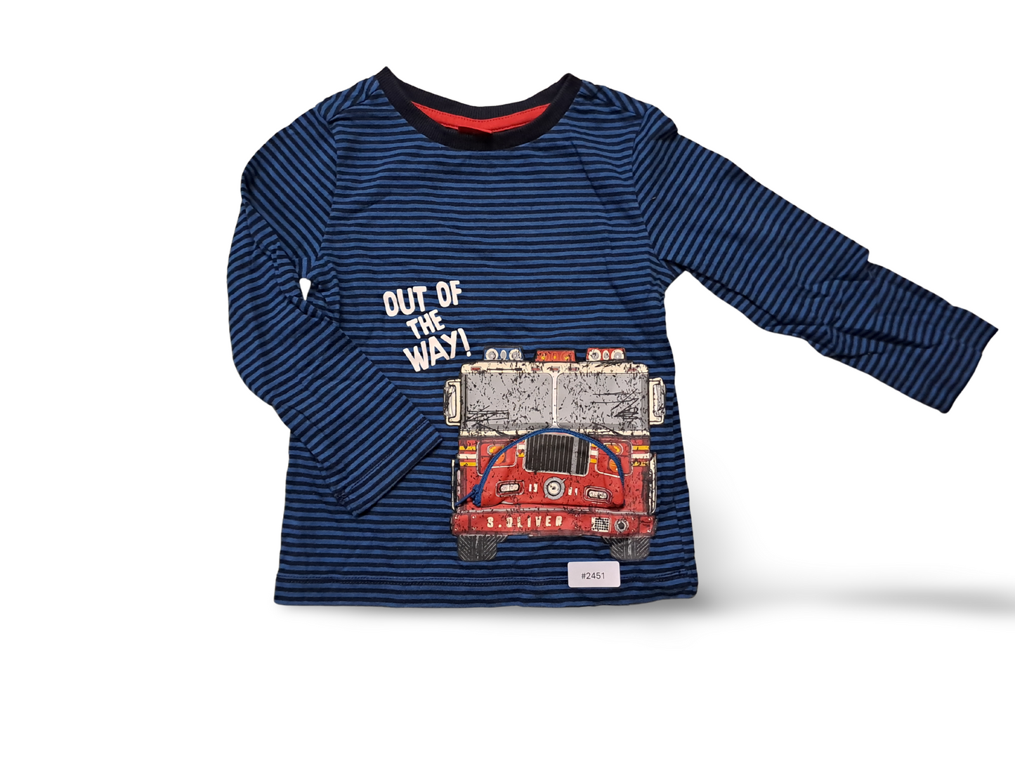 Langarmshirt blau gestreift mit Feuerwehrmotiv - Gr. 92