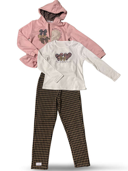 Dreiteiliges Set Hoodie, Langarmshirt und Leggings - Gr. 116