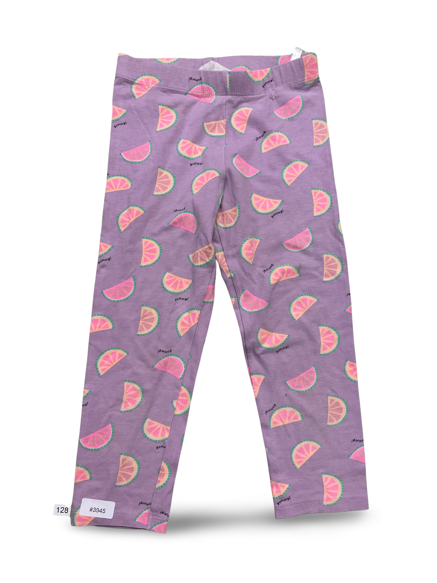 Lila Leggings mit Zitrusprint - Gr. 128
