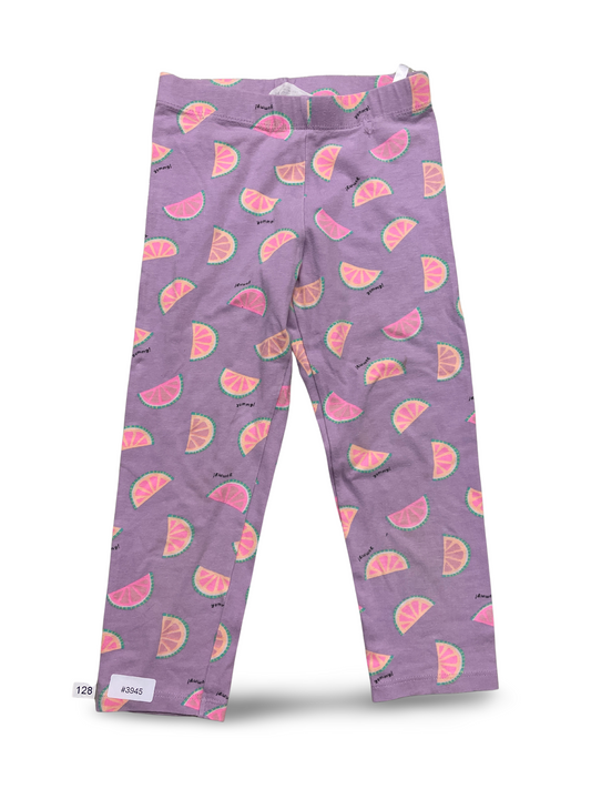 Lila Leggings mit Zitrusprint - Gr. 128