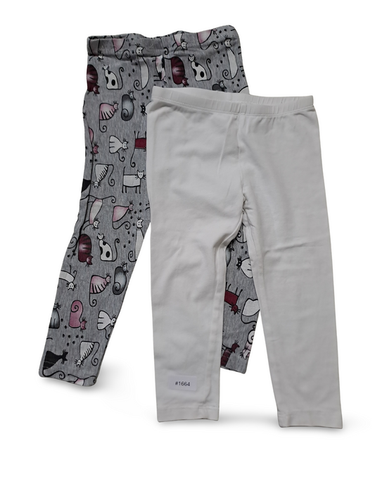 2er Bundle Leggings Weiss und Katzenprint - Gr. 92