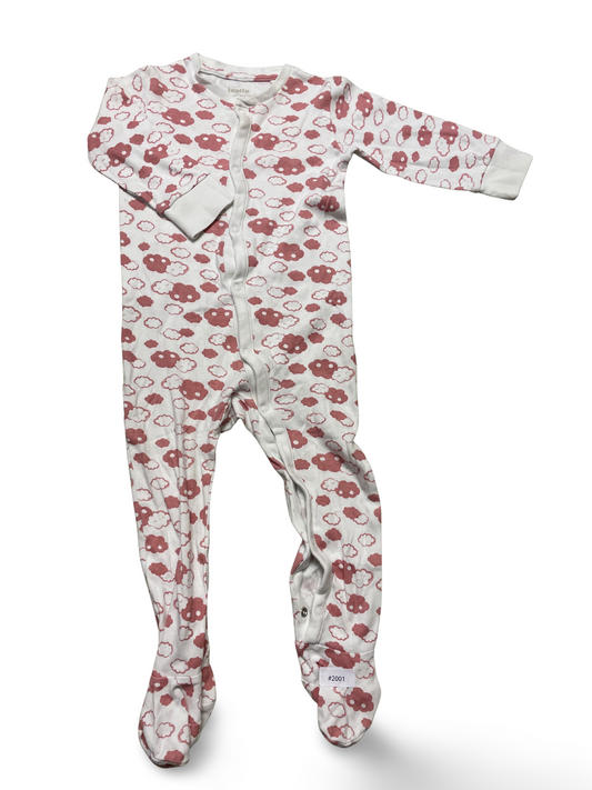 Weisser Strampler mit rosa Wolken und Fussteil - Gr. 86