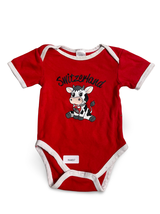 Roter Kurzarmbody mit Kuhmotiv - Gr. 62