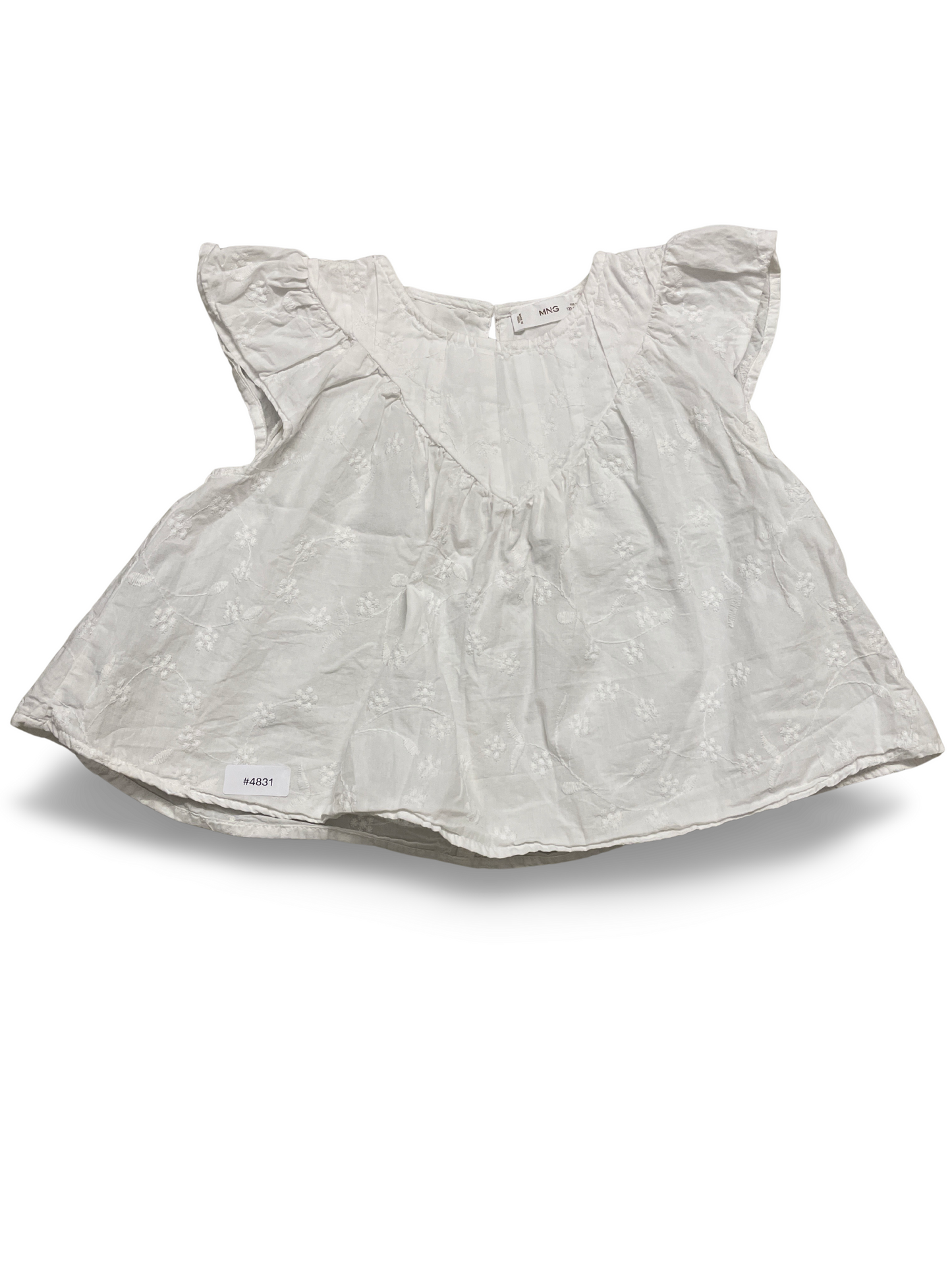 Weisses besticktes Kleid mit Rüschenärmeln - Gr. 122