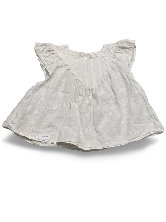 Weisses besticktes Kleid mit Rüschenärmeln - Gr. 122