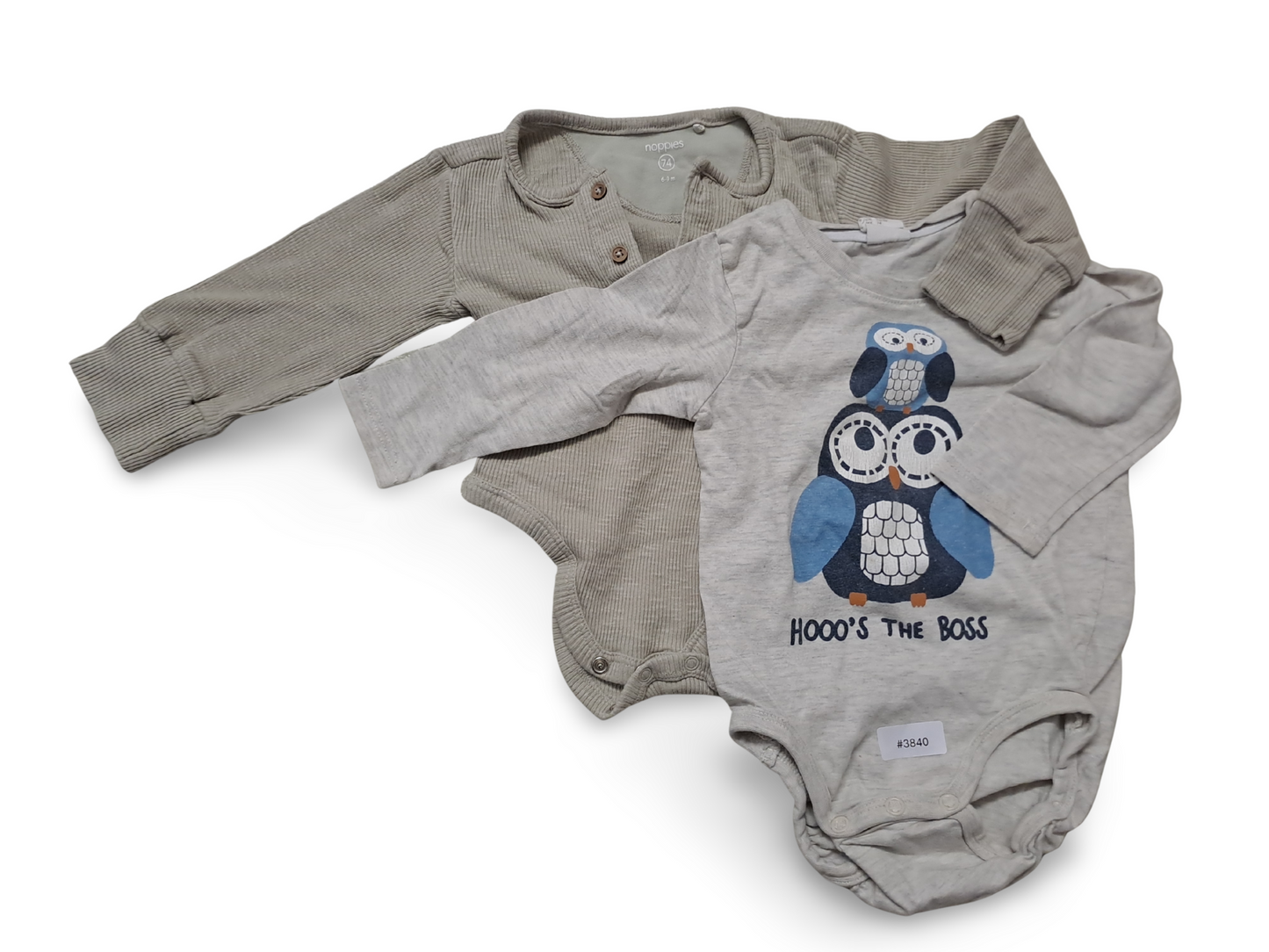 2er Bundle Strampler Langarm Eule und Uni - Gr. 74
