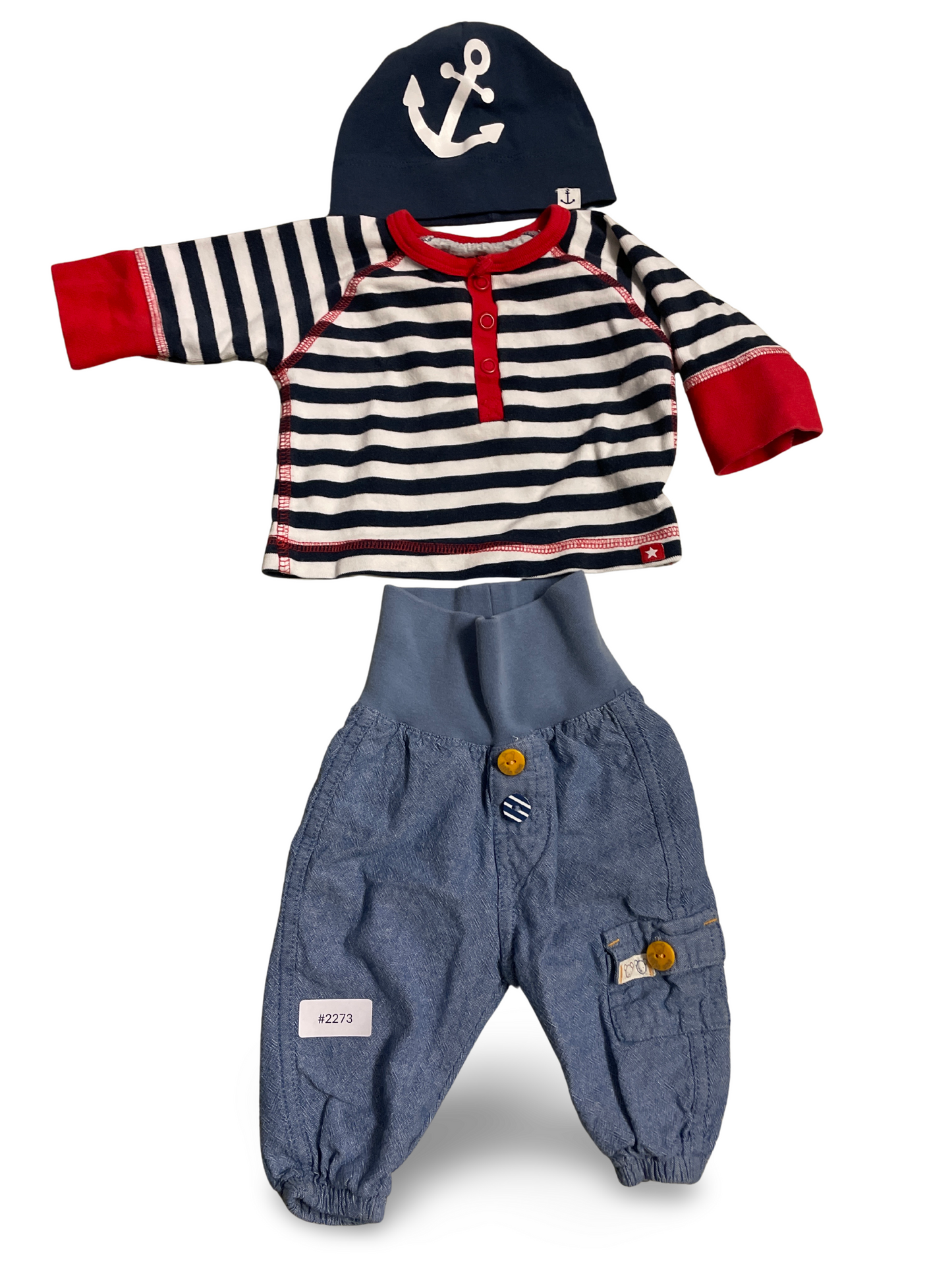 3-teiliges Baby-Set: Gestreiftes Langarmshirt, Hose und Mütze - Gr. 50