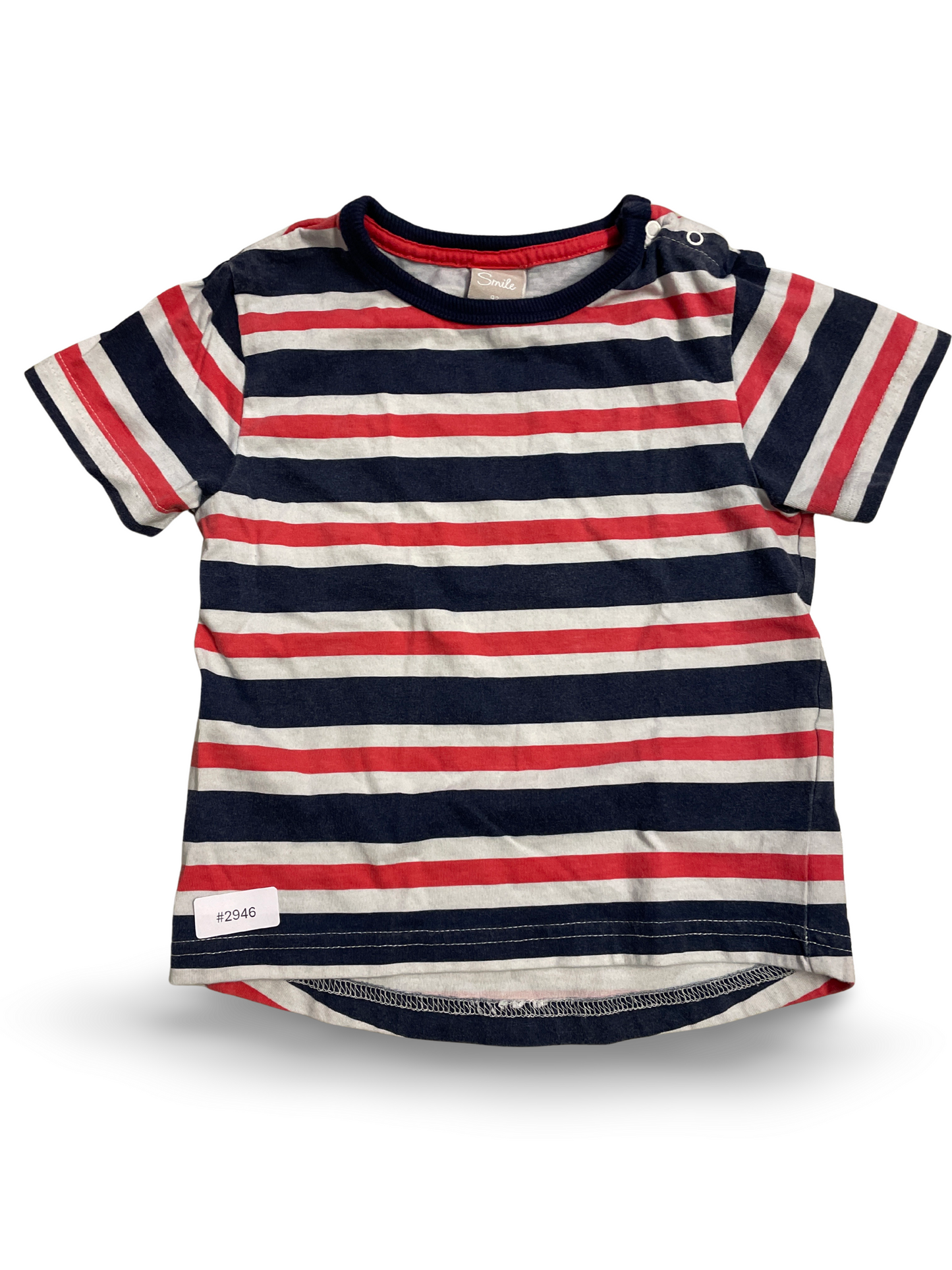 Gestreiftes Kurzarm T-Shirt mit Schulterknopf - Gr. 92