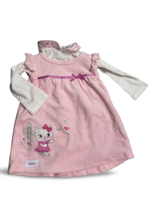 Babykleid mit Langarmshirt und Katzenmotiv - Gr. 62