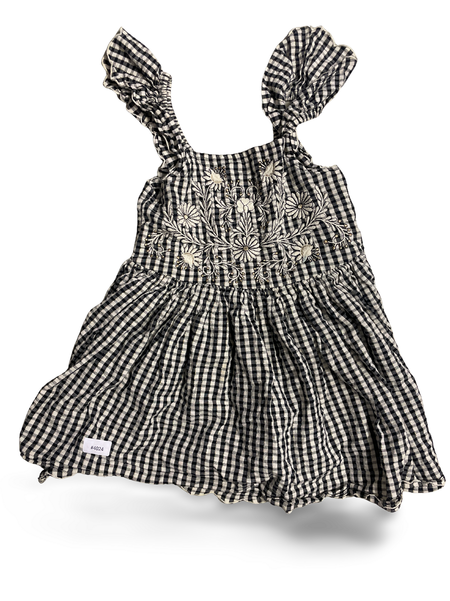 Kariertes Kleid mit Blumenstickerei - Gr. 104