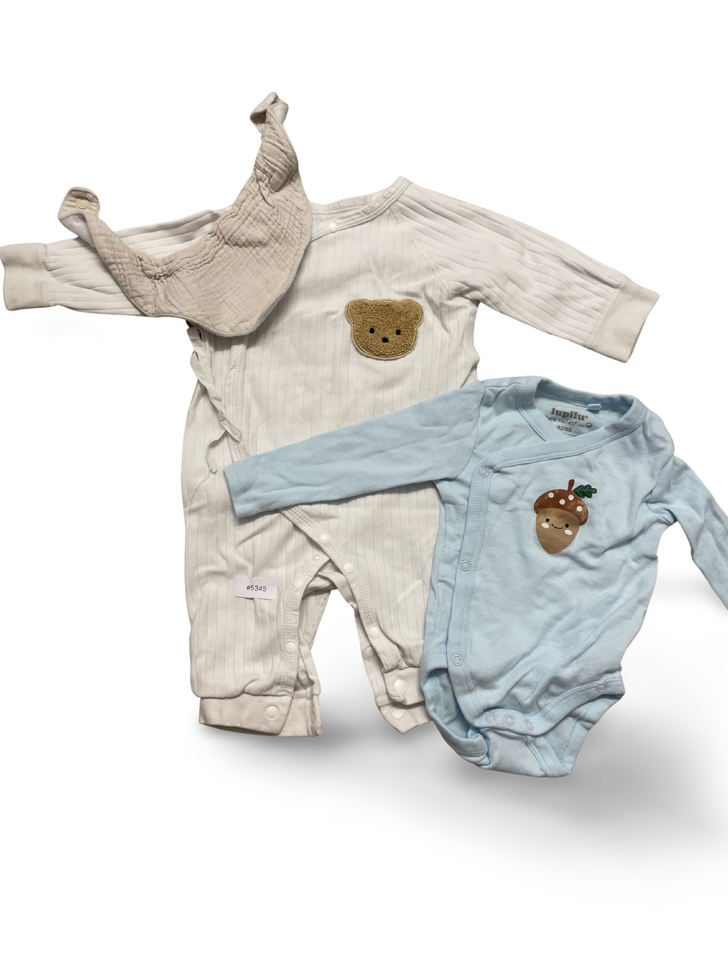 Weisser Strampler und hellblauer Body mit Bärmotiv - Gr. 62
