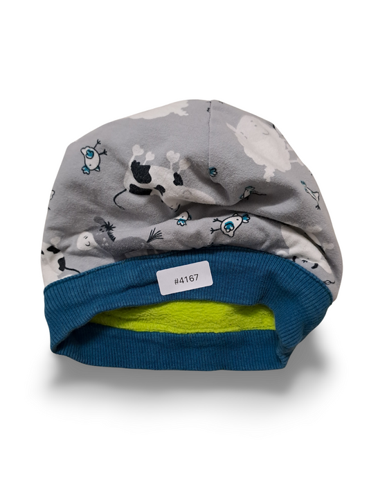 Grau-blaue Wendemütze mit Fleecefutter - Gr. 86