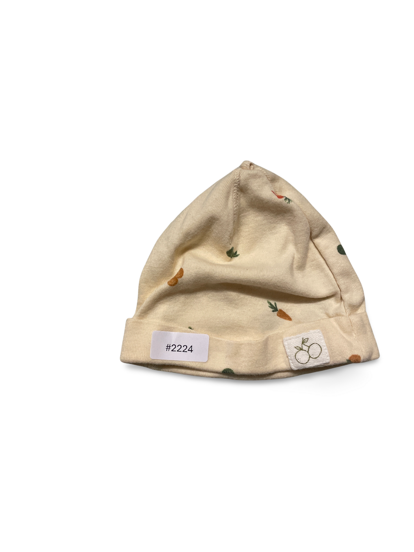 Beige Babymütze mit Karottenmotiv - Gr. 62