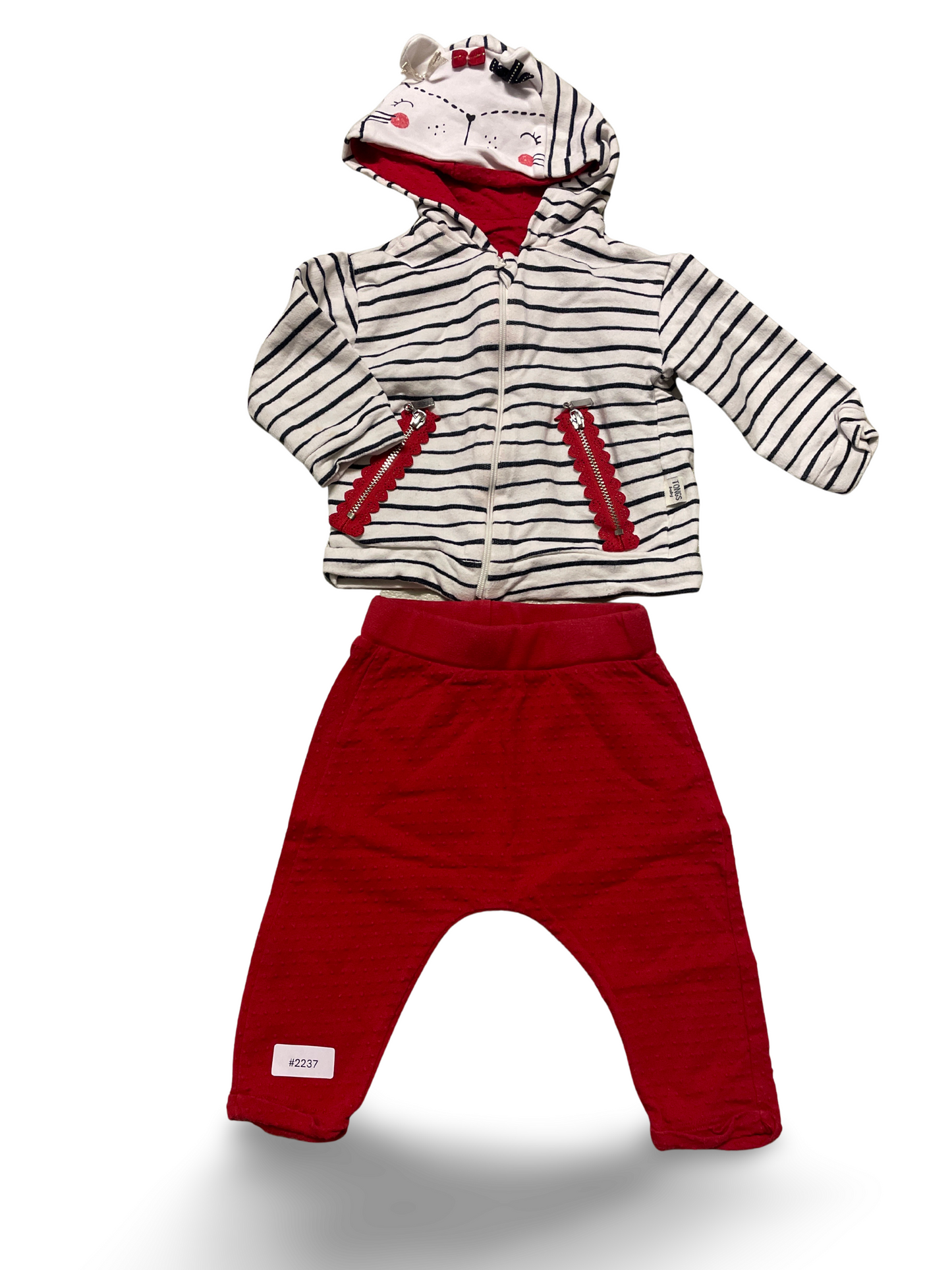 Gestreifte Kapuzenjacke mit roter Jogginghose - Gr. 62