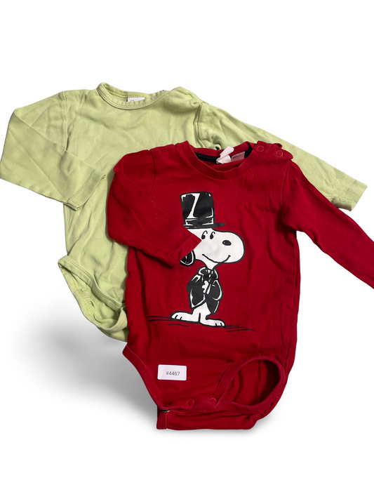 2er Bundle Langarm Strampler mit Snoopy und Hellgrün - Gr. 74