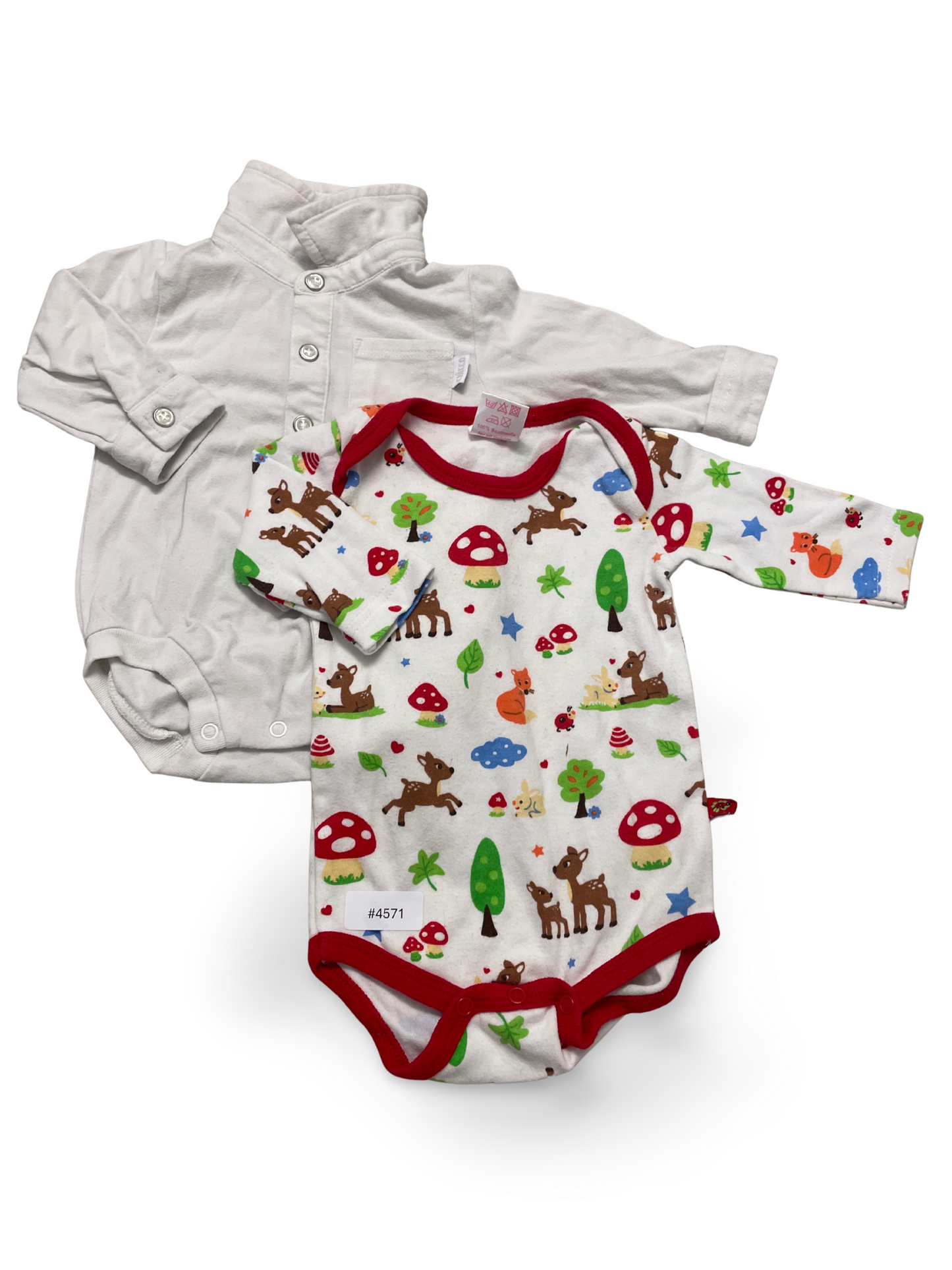 2er Bundle Langarm Babybodys Waldmotiv und Weiss - Gr. 56