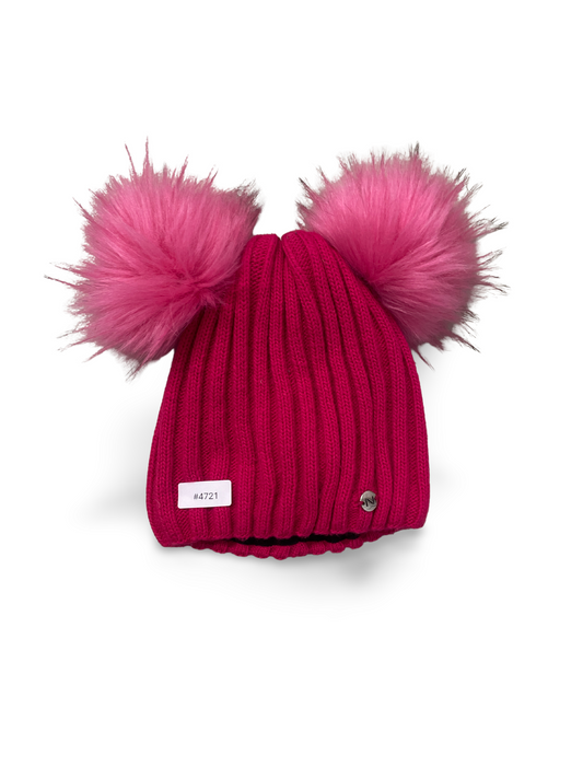 Rosarote Bommelmütze mit 2 Pompons - Gr. 128