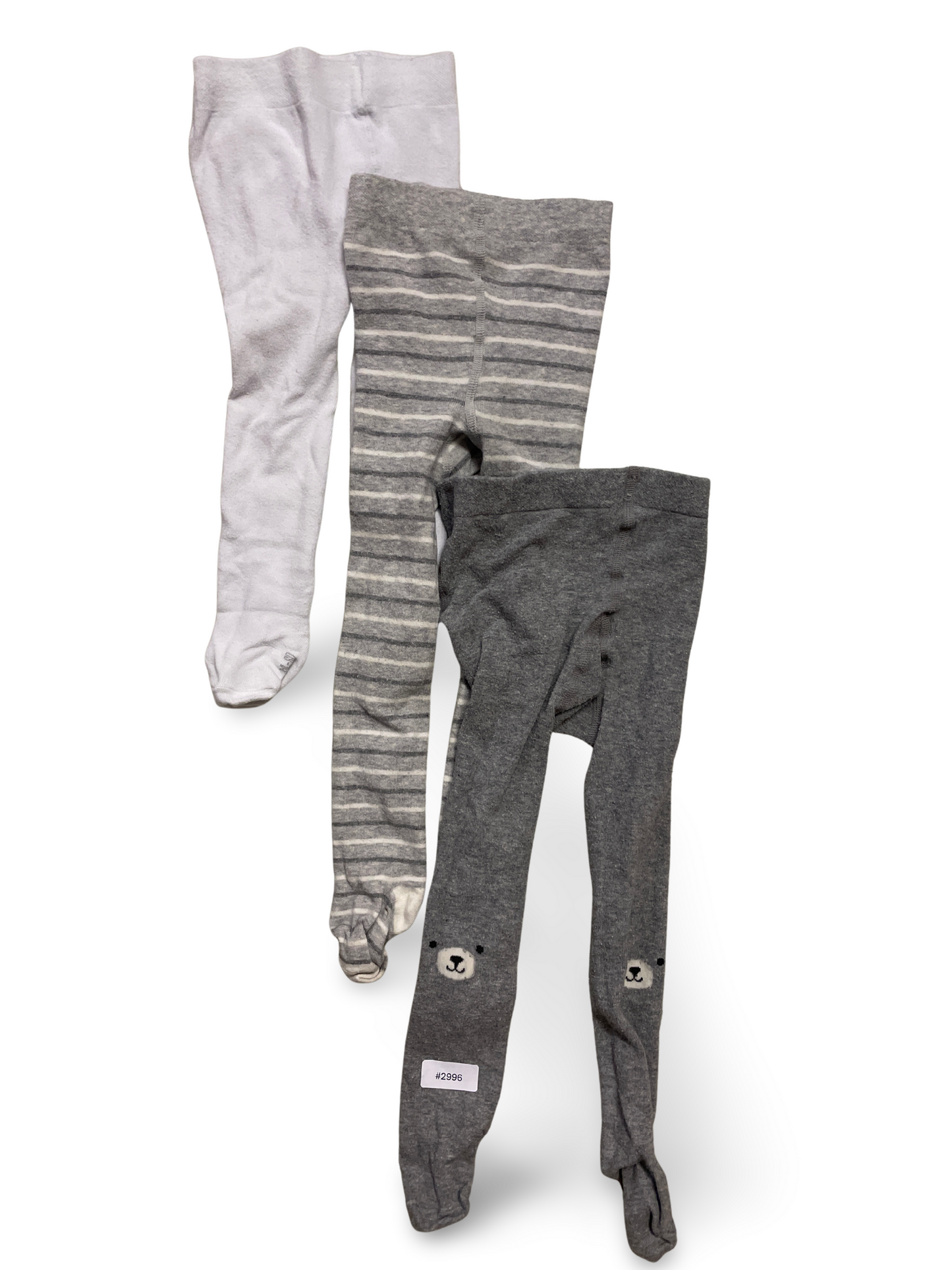 3er Bundle Strumpfhosen grau/gestreift/weiß mit Baerchen - Gr. 74