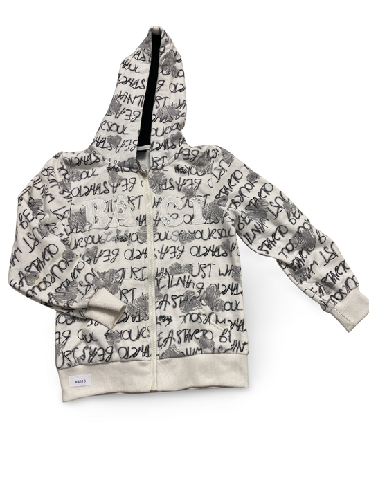 Kapuzenjacke mit Reissverschluss weiss bedruckt - Gr. 128