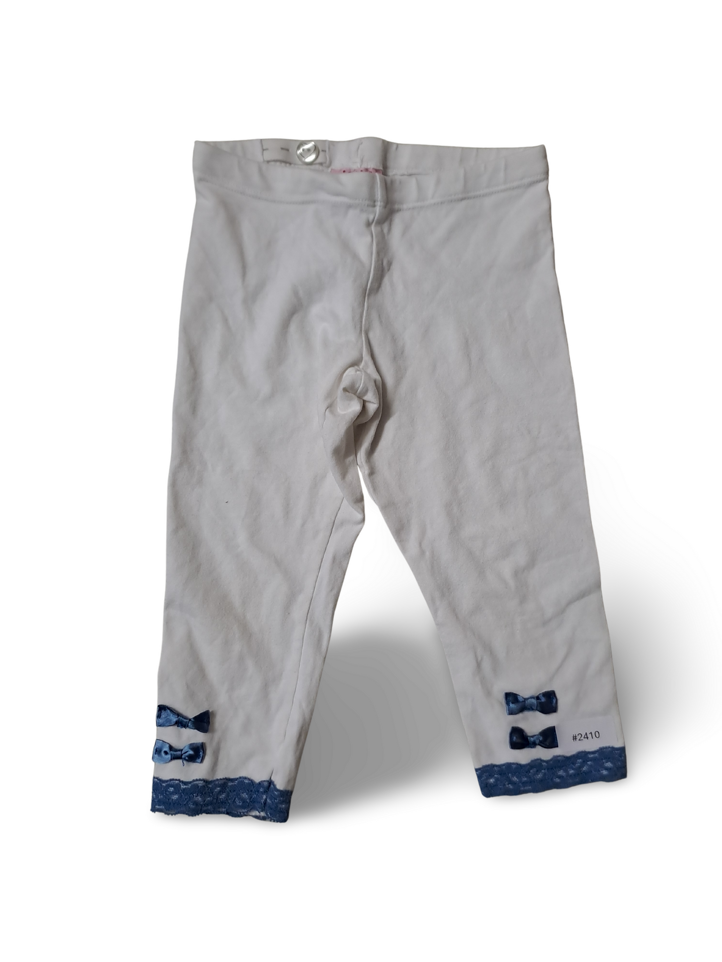 Weisse Leggings mit blauer Spitze und Schleifen - Gr. 104