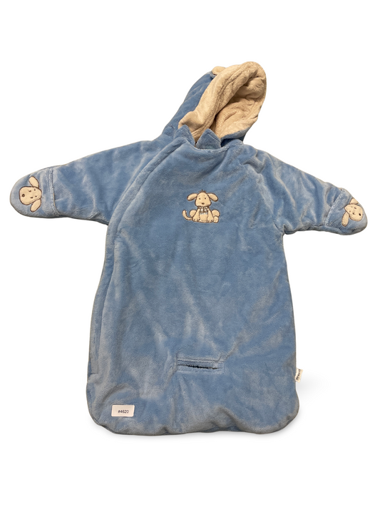 Blauer Kuschelstrampler mit Kapuze und Hasenmotiv - Gr. 62