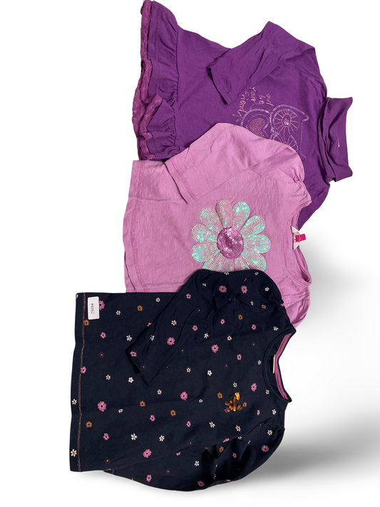 3er Bundle Langarmshirts mit Blumen und Pailetten - Gr. 104