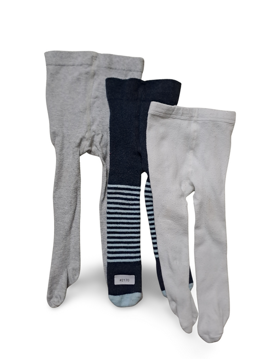 3er Bundle Strumpfhosen weiss, grau und dunkelblau gestreift - Gr. 74