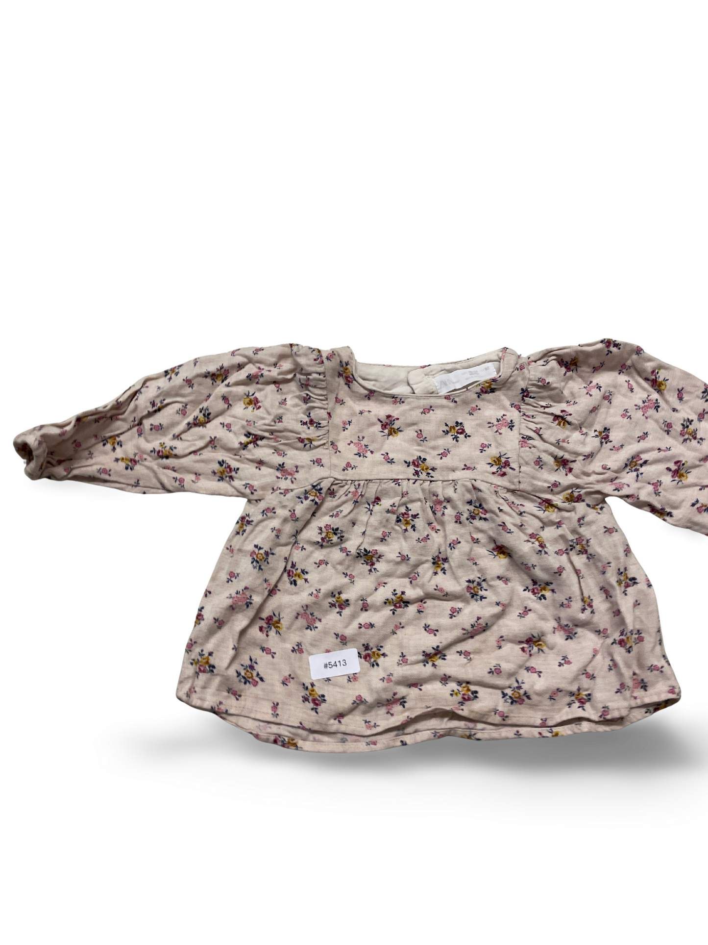 Rosa Langarmkleid mit Blumen - Gr. 92