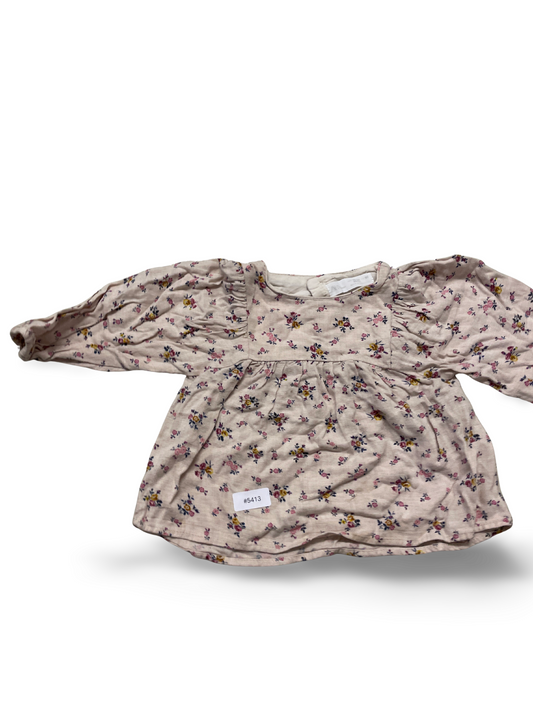 Rosa Langarmkleid mit Blumen - Gr. 92