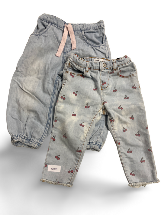 2er Bundle Hosen Jeanshose mit Kirschen und leichte Jogginghose - Gr. 86