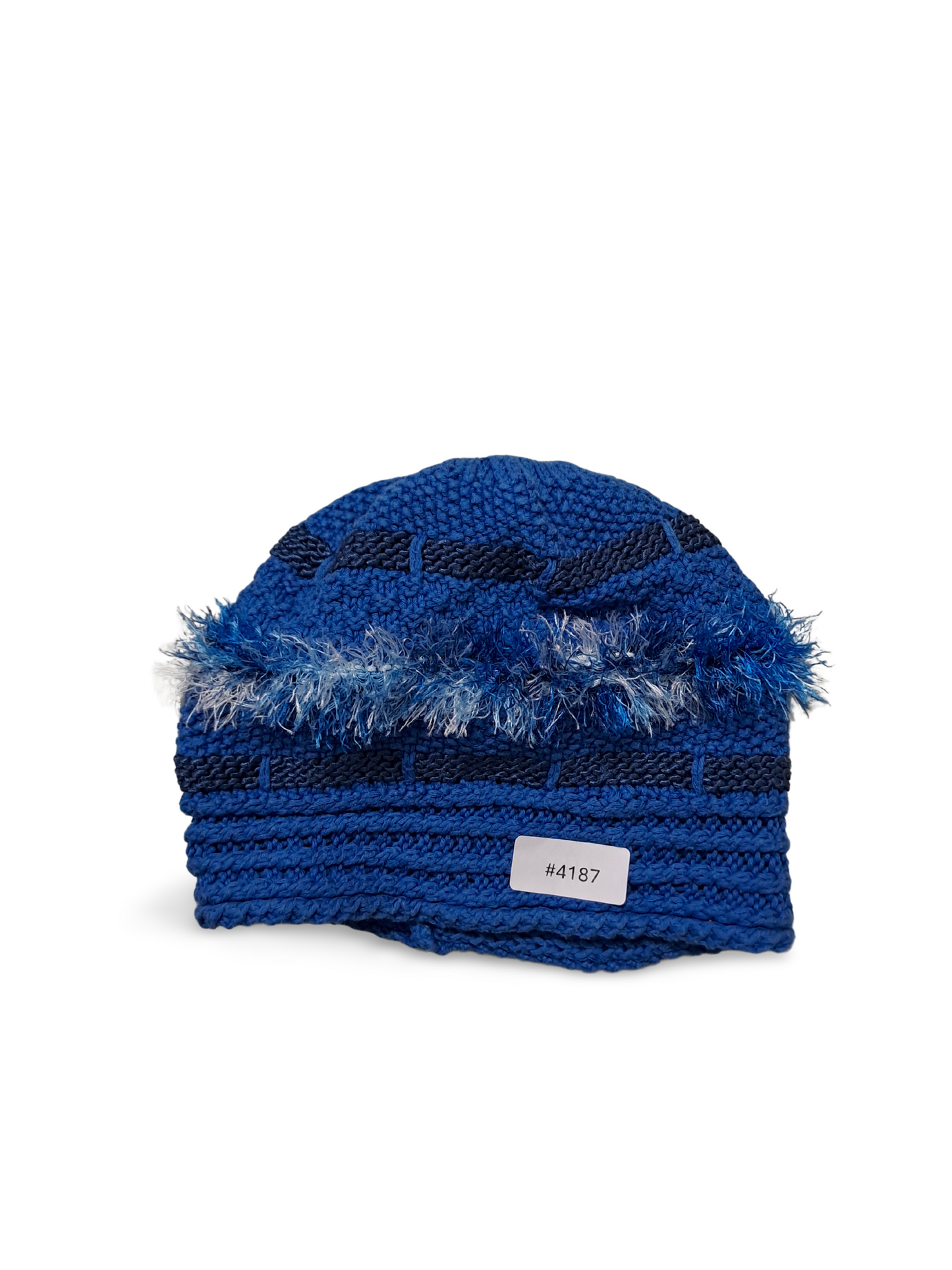 Blaue Strickmütze mit Flauschrand - Gr. 80