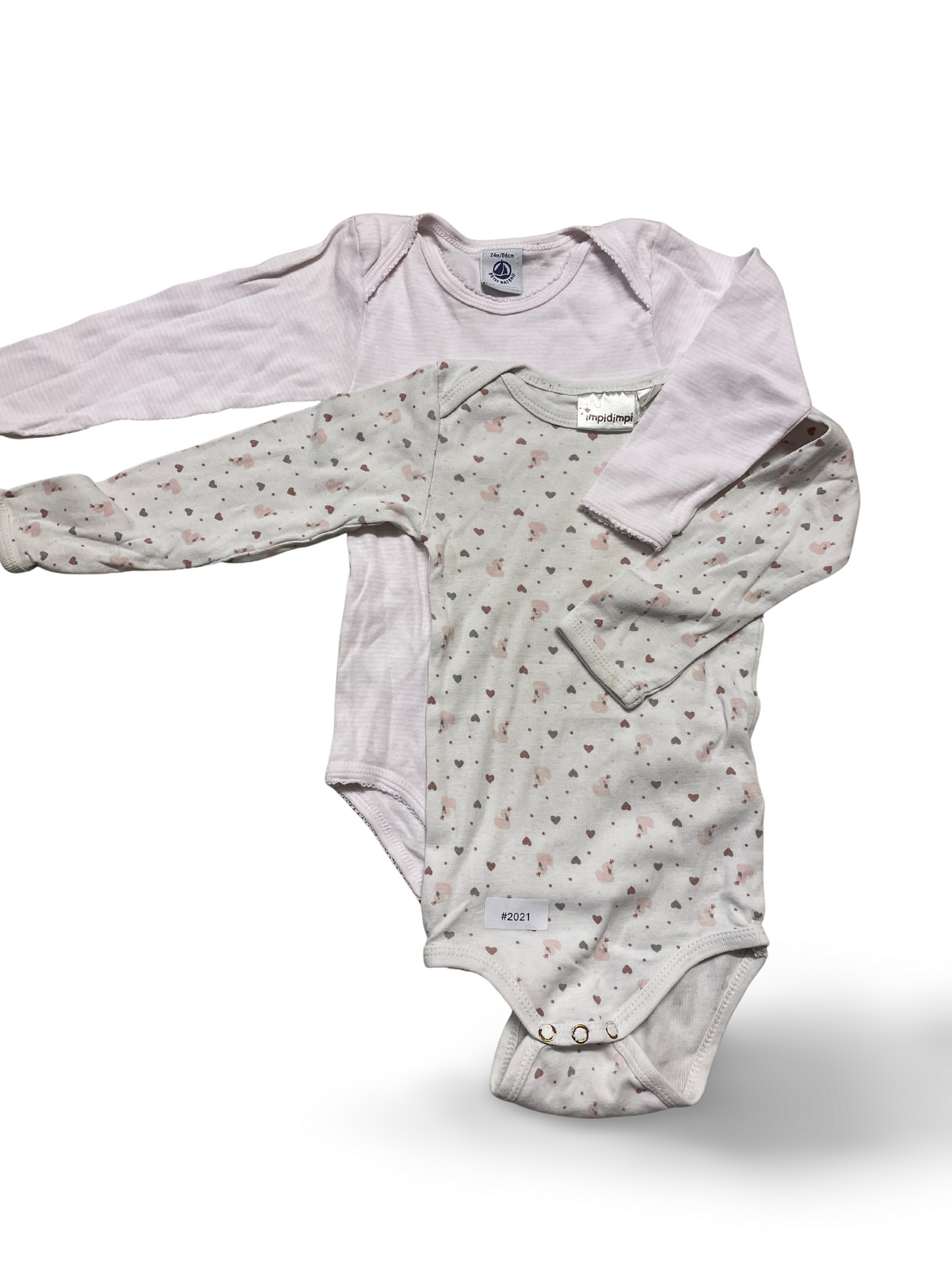 2er Bundle Langarm-Bodys rosa mit Herzchen - Gr. 86