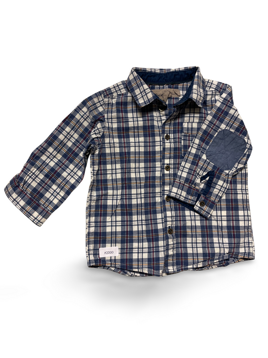 Kariertes Langarmhemd mit Ellenbogenpatches - Gr. 86