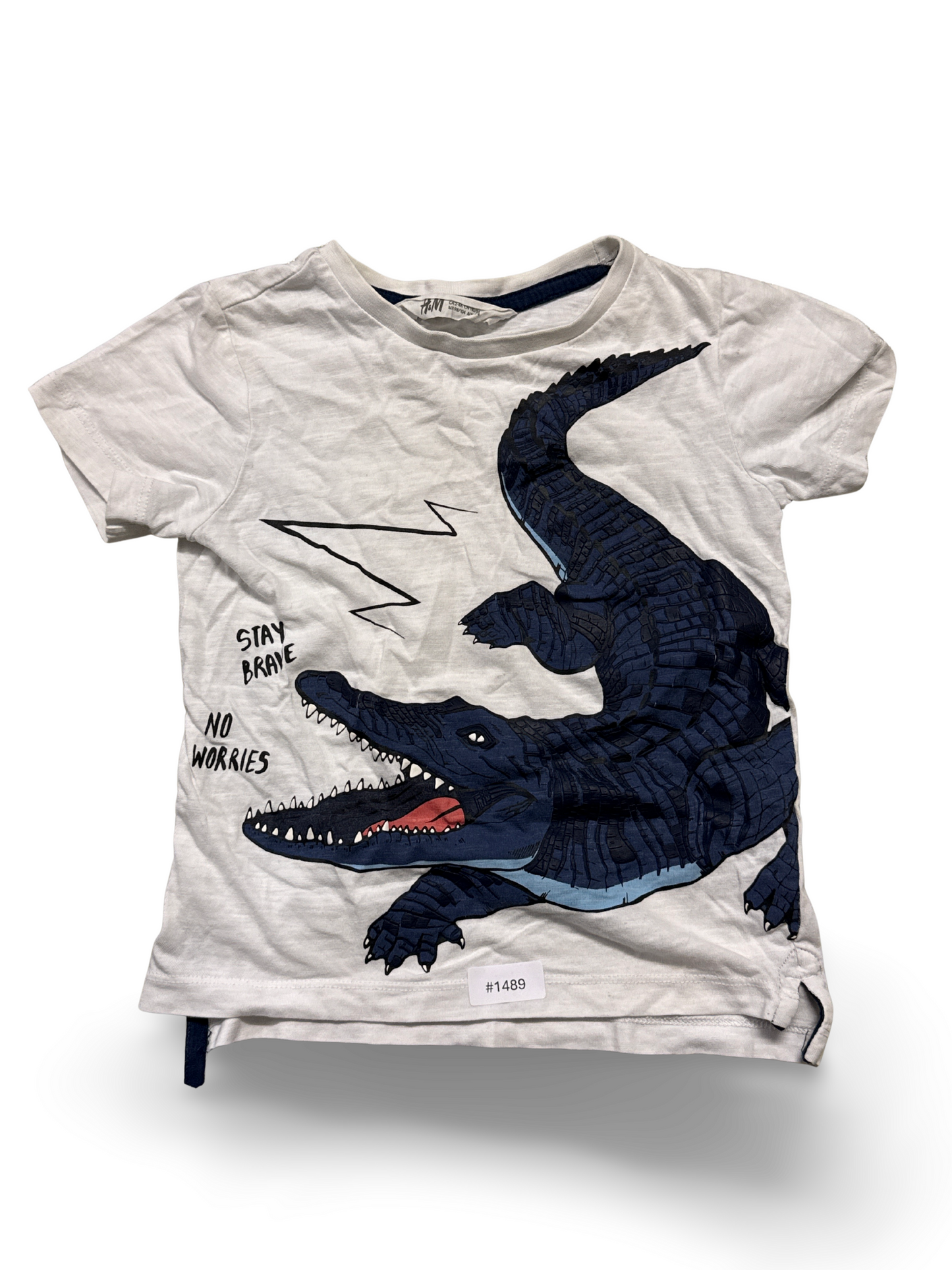 Weisses T-Shirt mit Krokodilprint - Gr. 104