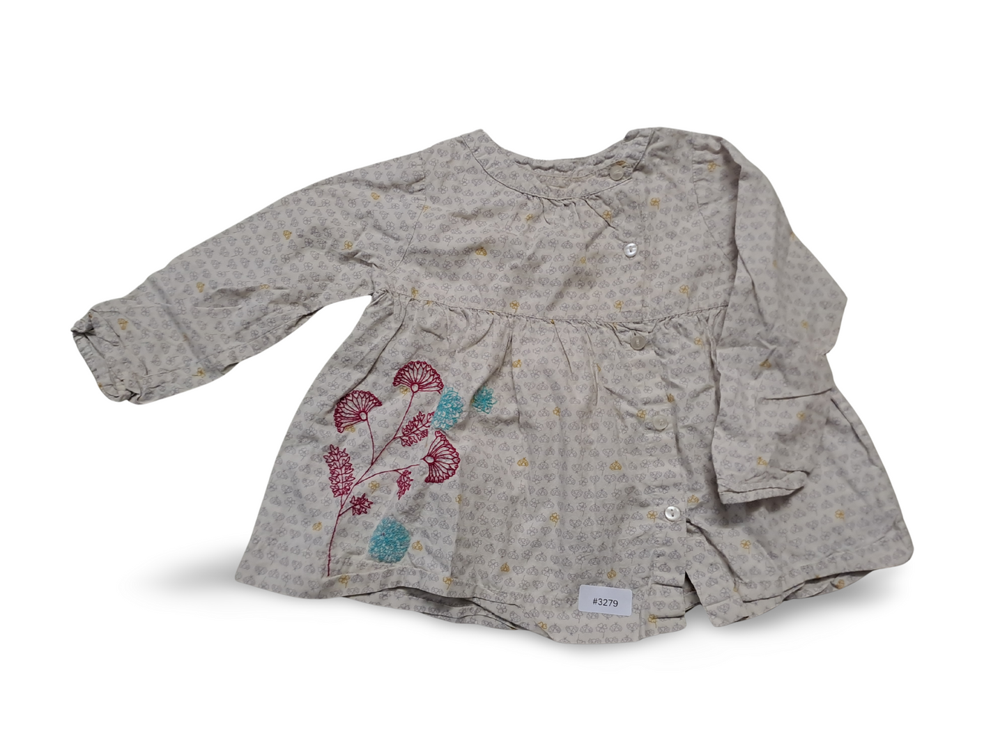 Long-sleeved dress with floral embroidery - size 86