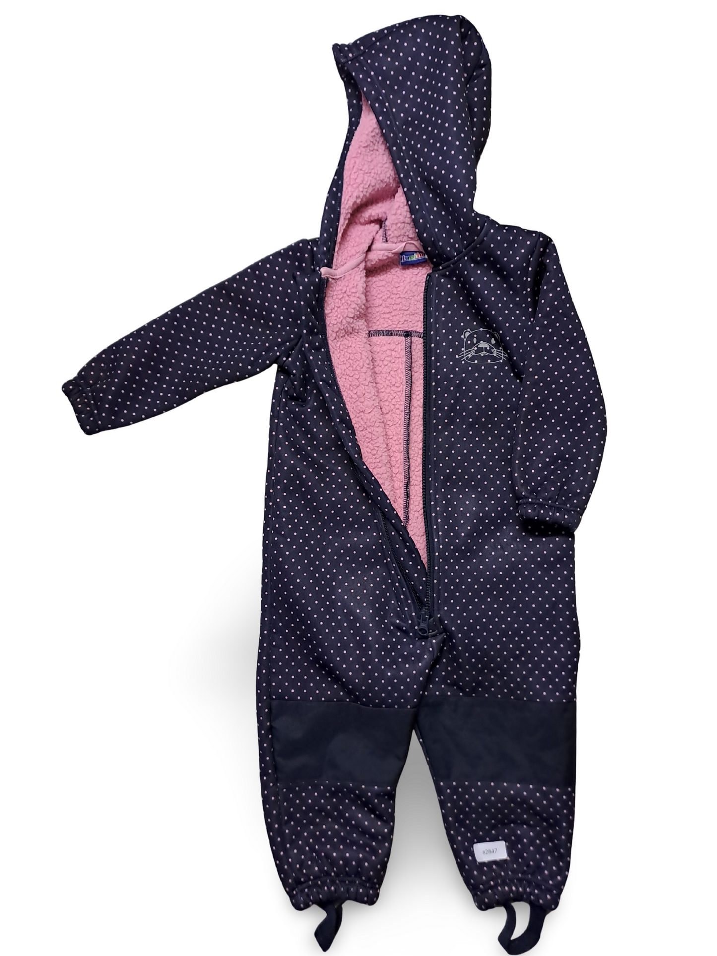 Gepunkteter Winterstrampler mit Kapuze und Fleecefutter - Gr. 86