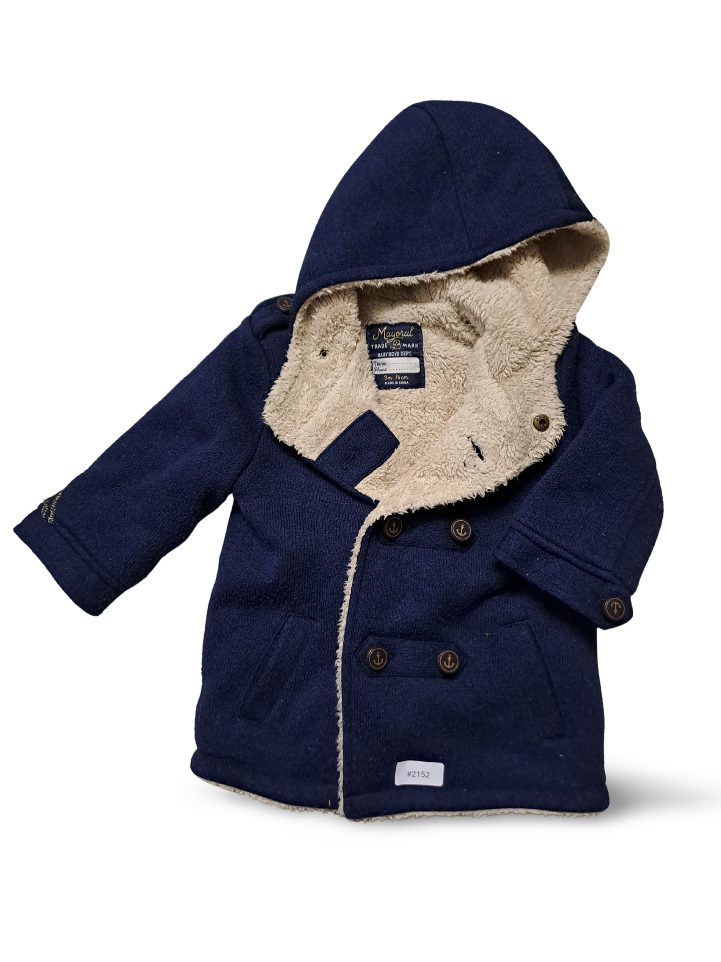 Kapuzenmantel mit Teddyfutter - Gr. 74