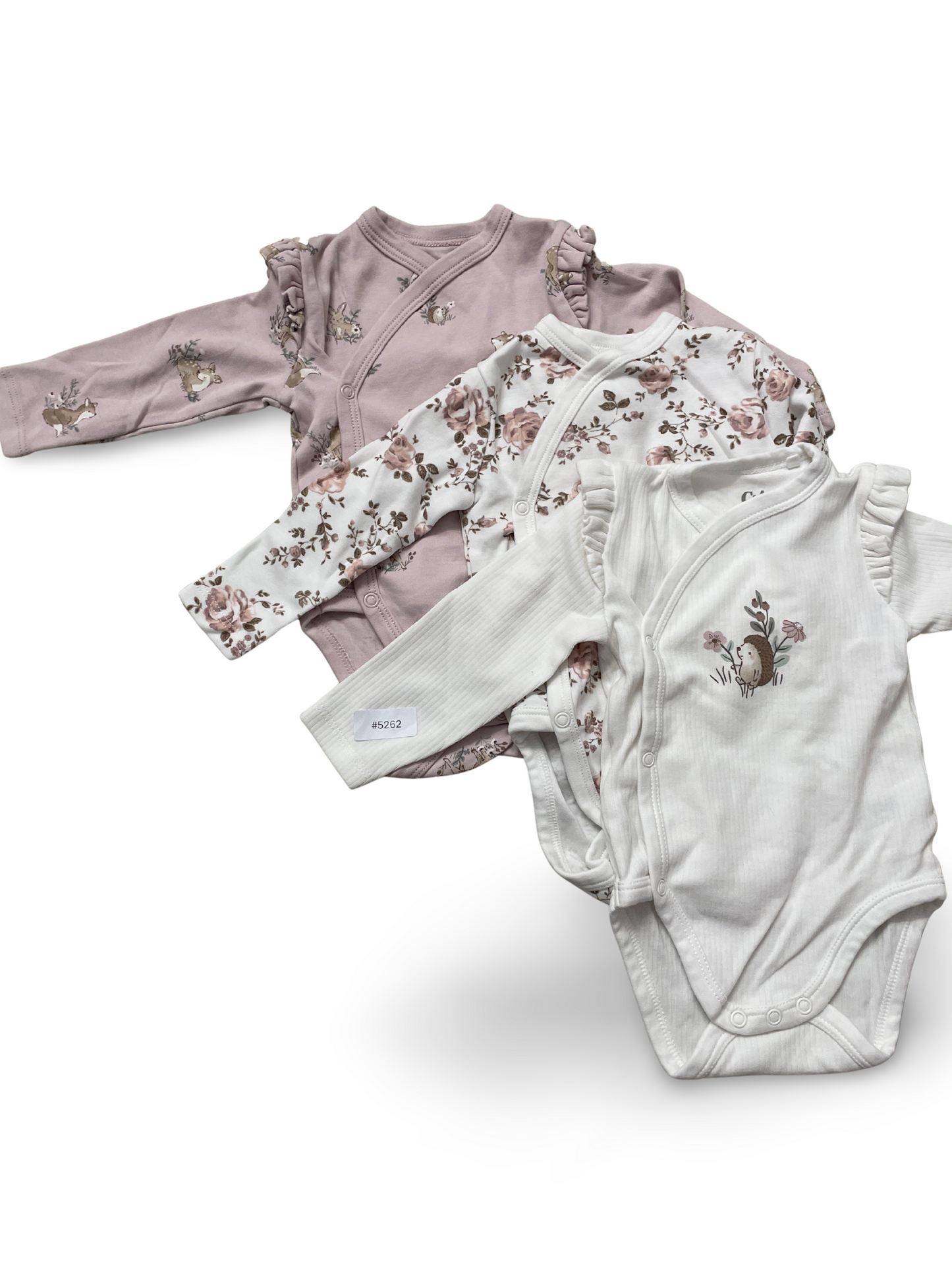 3er Bundle Langarm-Wickelbodys mit Blumen- und Tierprint - Gr. 68