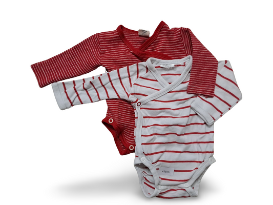 2er Bundle Wickelbodys gestreift Rot/Weiss - Gr. 56