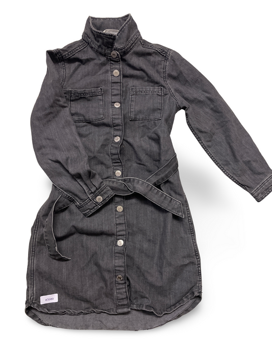 Langarm-Jeanskleid mit Knopfleiste und Taillengurt - Gr. 122