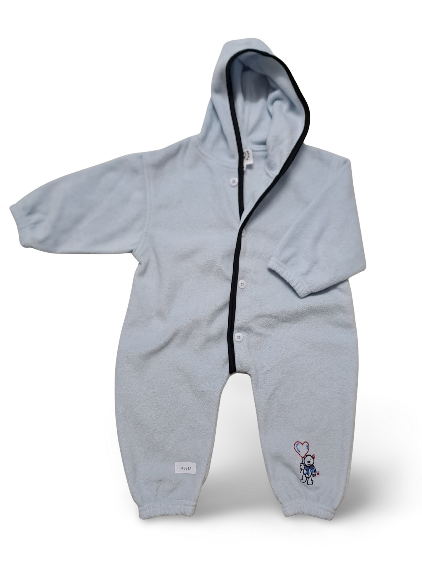 Strampler mit Kapuze und Baerenstickerei hellblau - Gr. 80