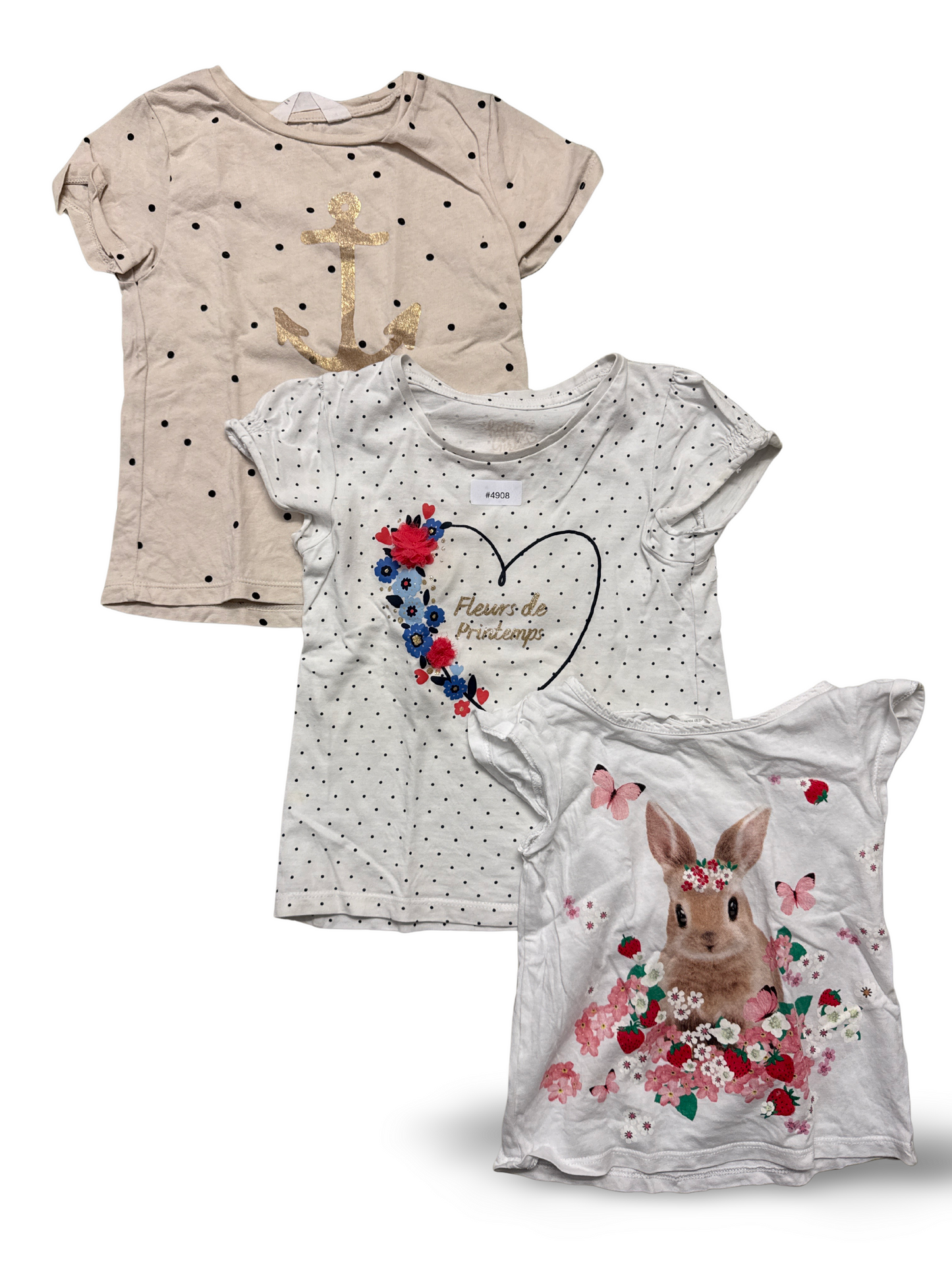 3er Bundle T-Shirts mit Anker, Herz- und Hasenmotiv - Gr. 98