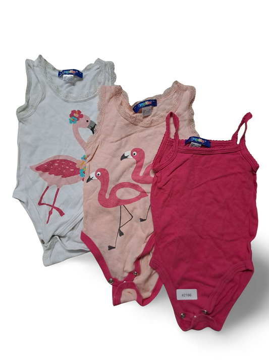 3er Bundle Strampler Flamingo-Print und Uni, ärmellos - Gr. 74
