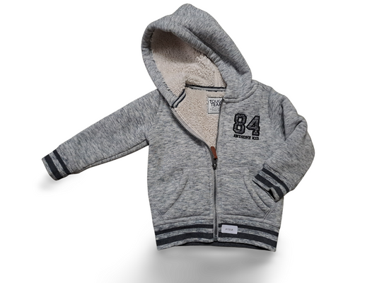 Grau melierte gefütterte Kapuzenjacke mit Reissverschluss - Gr. 92