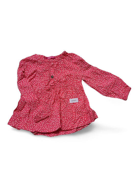 Langarmbluse Pink mit weissen Pünktchen - Gr. 80