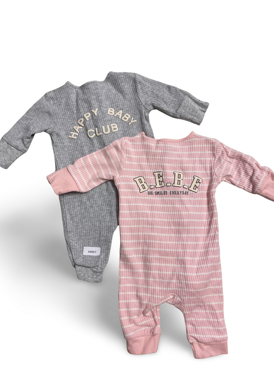 2er Bundle Strampler Rosa gestreift und Grau meliert - Gr. 74