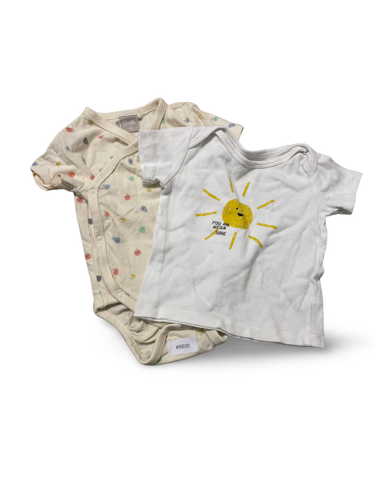 T-Shirt und Wickelstrampler mit Sonne und Pastellmotiven - Gr. 68